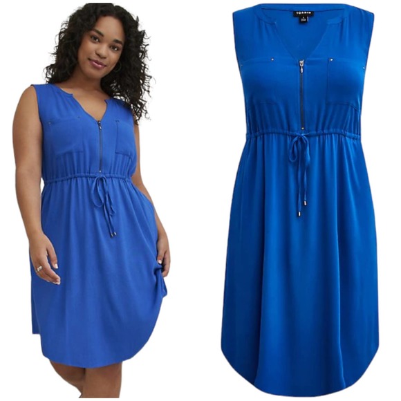 torrid Dresses & Skirts - Torrid NWT Mini Textured Rayon Shirt Dress Zip Front Tie Waist Sleeveless 6X